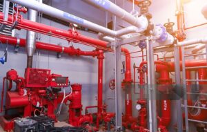 diesel generator for fire control system red piping and valve.